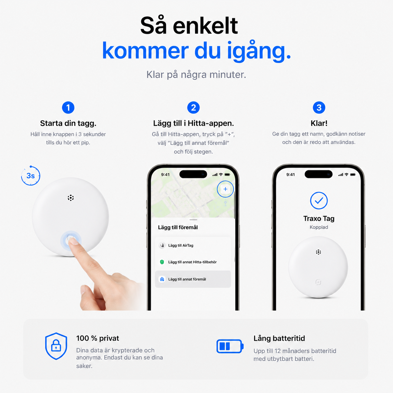 Traxo Tag – Smart Bluetooth-spårare för Apple Hitta